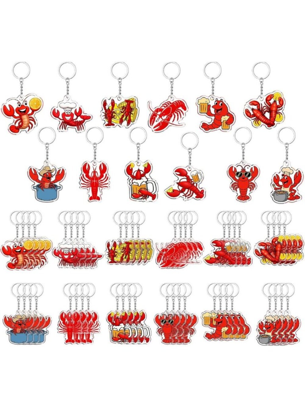 Cute Lobster Acrylic Keychains - 48 Pcs Bulk Crawfish Key Chains for Parties